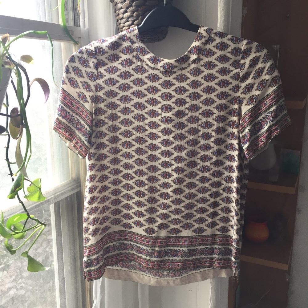 Madewell 100% silk short sleeve print blouse